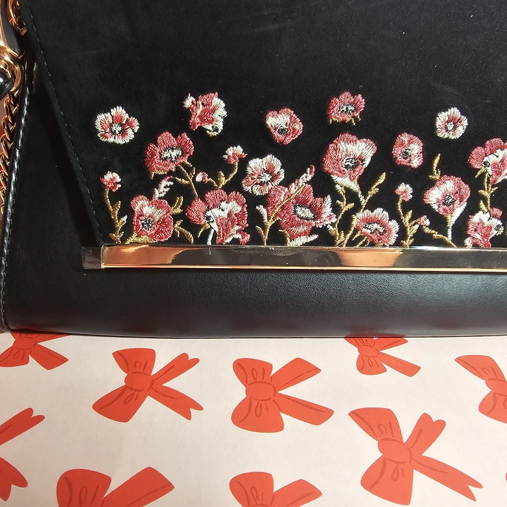 Floral Embroidered Black Clutch - Picture 3 of 8